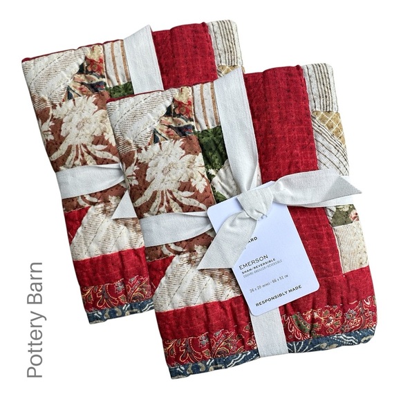 NWT | POTTERY BARN SET OF TWO EMERSON STANDARD PILLOW SHAMS HAND QUILTED COTTON - Picture 1 of 9